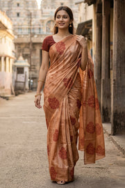 Beige Handcrafted Sungudi Cotton Saree 10077142