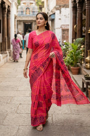 Pink Handcrafted Sungudi Cotton Saree 10077127