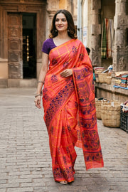 Peach Pink Handcrafted Sungudi Cotton Saree 10077124