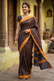 Dark Blue Handloom Chettinad Cotton Saree 10077326