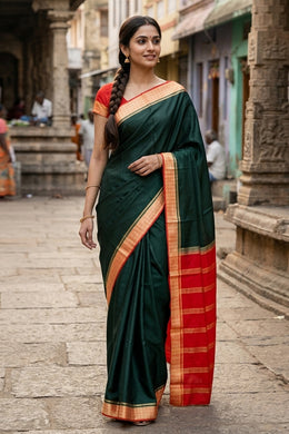 Dark Green Mysore Semi Crepe Silk Saree 10077210