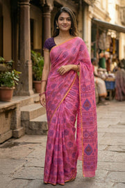 Bright Pink Handcrafted Sungudi Cotton Saree 10077138