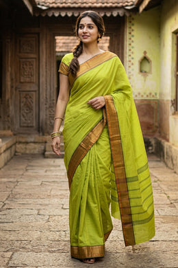 Green Handloom Chettinad Cotton Saree 10077342