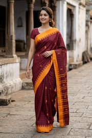 Dark Brown Handloom Chettinad Cotton Saree 10077330