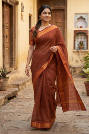 Dusty Brown Handloom Chettinad Cotton Saree 10077343