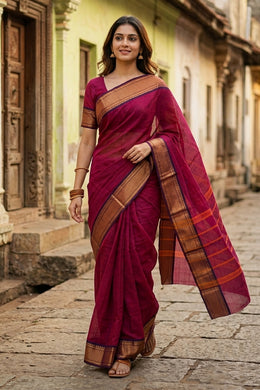 Magenta Handloom Chettinad Cotton Saree 10077340
