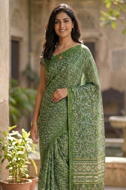 Green Kashmiri Printed Silk Saree 10077397