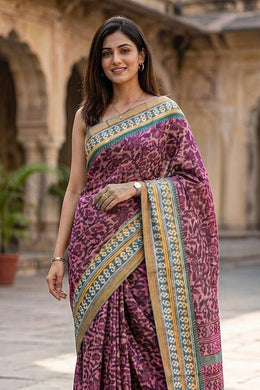 Dusty Pink Printed Semi Tussar Silk Saree 10077229