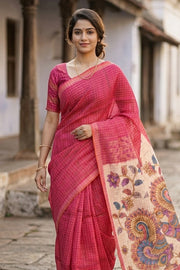 Pink Printed Semi Tussar Silk Saree 10077242