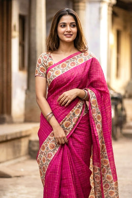 Pink Printed Semi Tussar Silk Saree 10077234