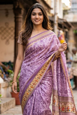 Purple Printed Semi Tussar Silk Saree 10077224