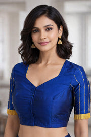 Navy Blue Aari Embroidered Tussar Silk Blouse 10070441