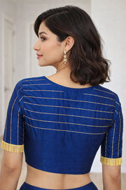 Navy Blue Aari Embroidered Tussar Silk Blouse 10070441