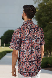Black Half Sleeve Ajrakh Printed Cotton Mens Shirt 10071087