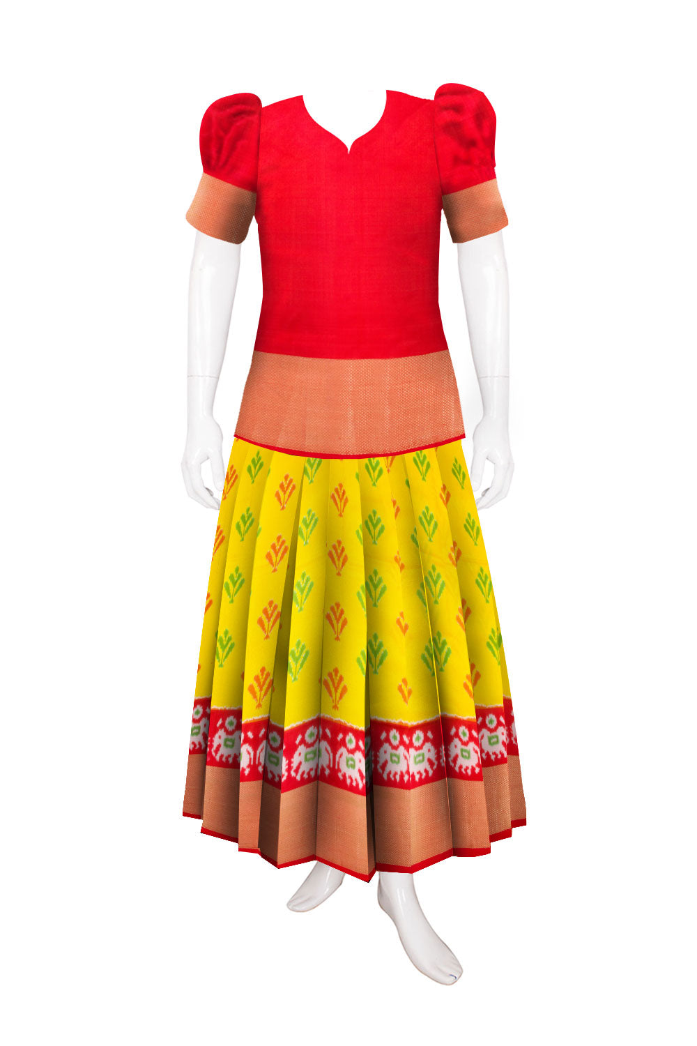Universal Size Yellow Ikat Pattu Pavadai Material 10069827