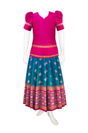 Universal Size Blue Ikat Pattu Pavadai Material 10069825