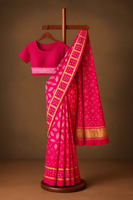 Pink Handcrafted Gharchola Bandhani Modal Silk Saree 10066155
