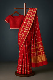 Red Handcrafted Gharchola Bandhani Modal Silk Saree 10075726