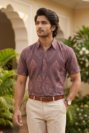 Brown Half Sleeve Ajrakh Printed Cotton Mens Shirt 10073053