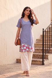 Grey Batik Hand Painted Women Kurta 10077500