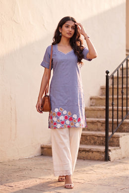 Grey Batik Hand Painted Women Kurta 10077500