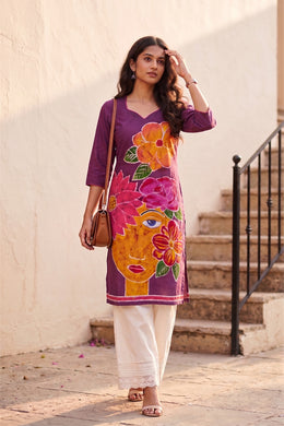 Purple Batik Hand Painted Women Kurta 10077498