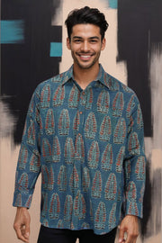 Blue Full Sleeve Ajrakh Printed Cotton Mens Shirt 10071168