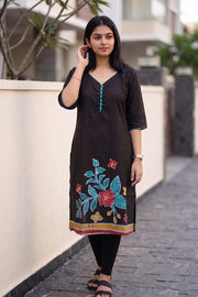 Black Batik Hand Painted Women Kurta 10077503