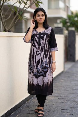 Black Batik Hand Painted Women Kurta 10077497