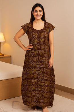 Brown Batik Printed Cotton Nightwear 10076184