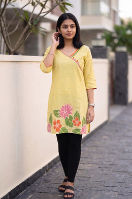 Yellow Batik Hand Painted Women Kurta 10077502
