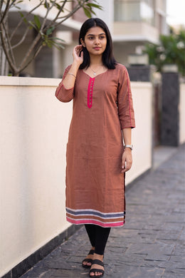 Brown Batik Hand Painted Women Kurta 10077499