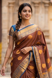 Brown Kanjivaram Vegan Silk Saree with Contrast Pallu 10074865