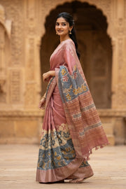 Pink Printed Semi Tussar Silk Saree 10077984