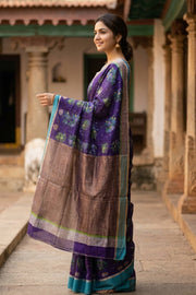 Blue Floral Motifs Chanderi Printed Silk Cotton Saree 10077356