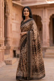 Green Printed Semi Linen Saree 10077977