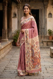 Pink Kalamkari Printed Semi Tussar Silk Saree 10077263