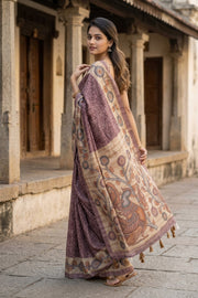 Dusty Rose Kalamkari Print Semi Tussar Silk Saree 10077261