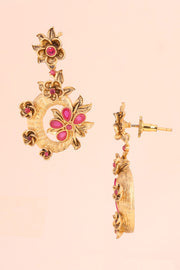 Gold Plated Chandbali Earring With Floral Motif  10071325