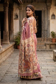 Pink Kalamkari Printed Semi Tussar Silk Saree 10077263