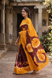 Mustard Yellow and Maroon Sungudi Saree 10078026