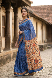 Blue Bandhani Print Semi Linen Saree 10077256  