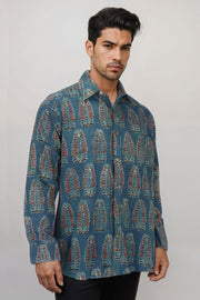 Blue Full Sleeve Ajrakh Printed Cotton Mens Shirt 10071168