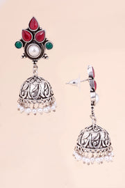 Oxidised Floral Earring With Pearls