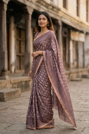 Brown Printed Semi Tussar Silk Saree 10077251
