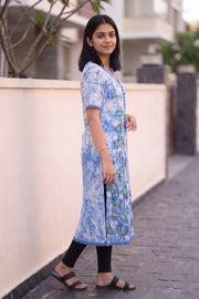 Blue Batik Hand Painted Women Kurta 10077495