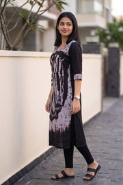 Black Batik Hand Painted Women Kurta 10077497
