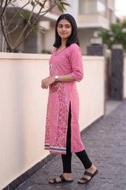 Pink Batik Hand Painted Women Kurta 10077496