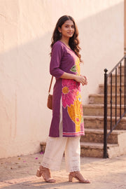 Purple Batik Hand Painted Women Kurta 10077498