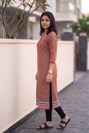 Brown Batik Hand Painted Women Kurta 10077499